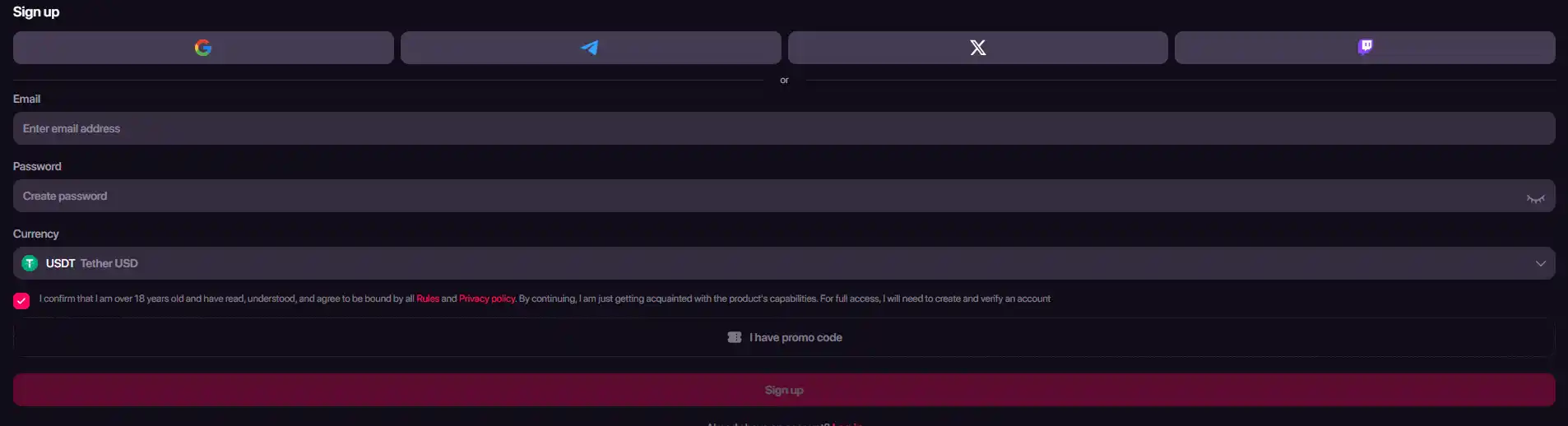 شاشة التسجيل أو التحقق الفعلية في CHEXX
