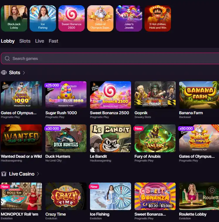 ردهة الكازينو المباشر في CHEXX مع بطاقات ألعاب live dealer